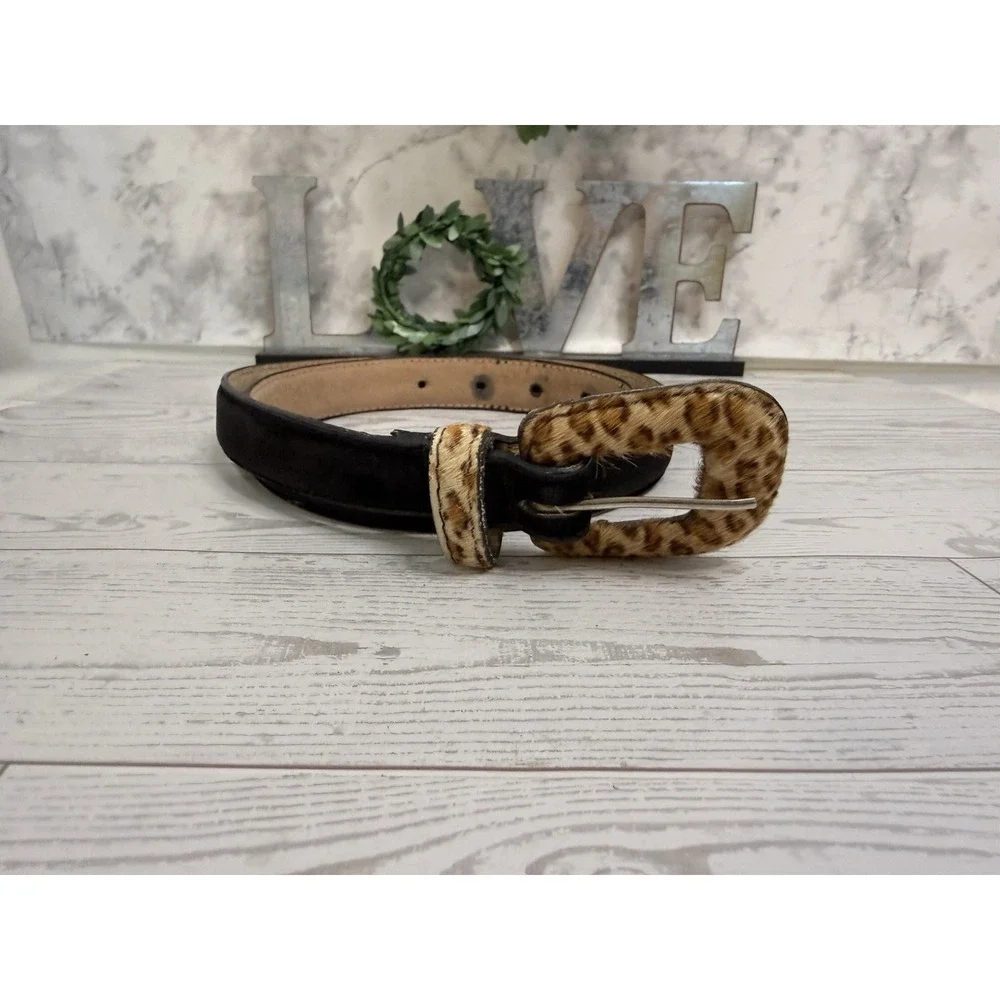 Amiee Lynn Hair On Suede Genuine Leather Animal Print Belt Black Size Medium EUC